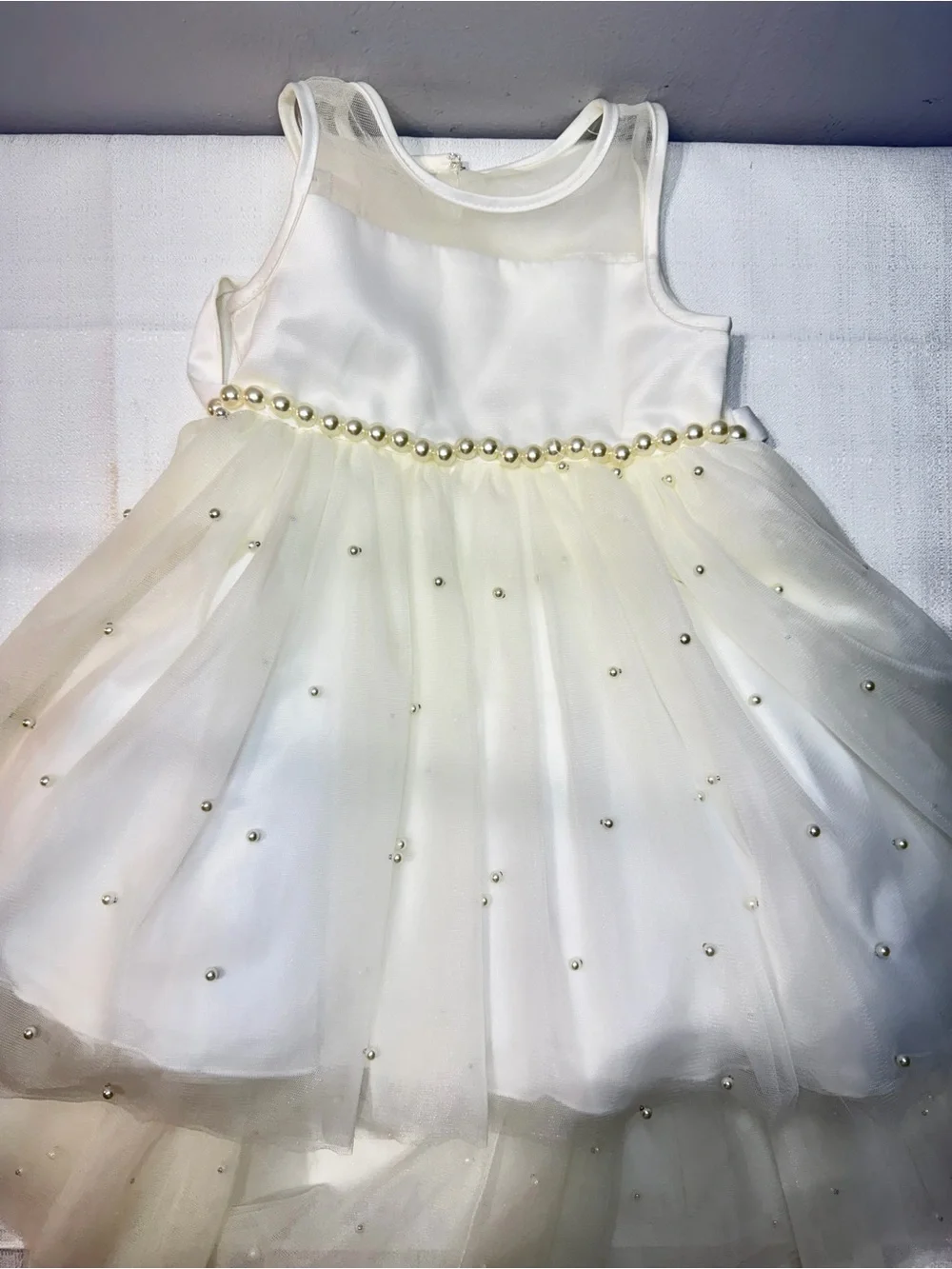 American Princess Cream Pearl-Trim Tulle Party Dress for Girls